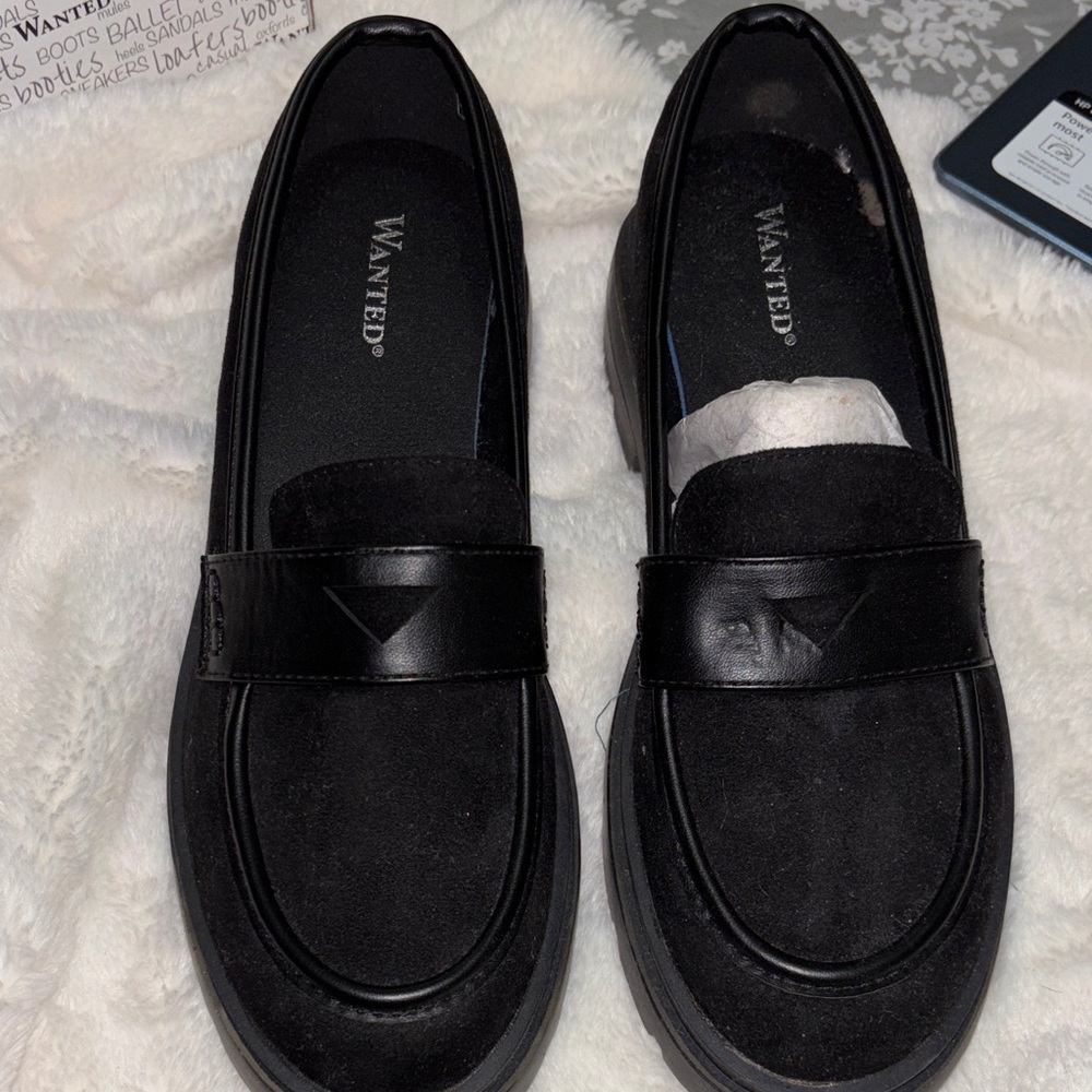 Wanted Black Suede-Look Penny Loafers